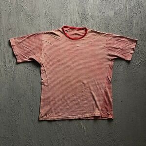 Vintage Striped Shirt Large Red 1960s Ringer Distressed Faded